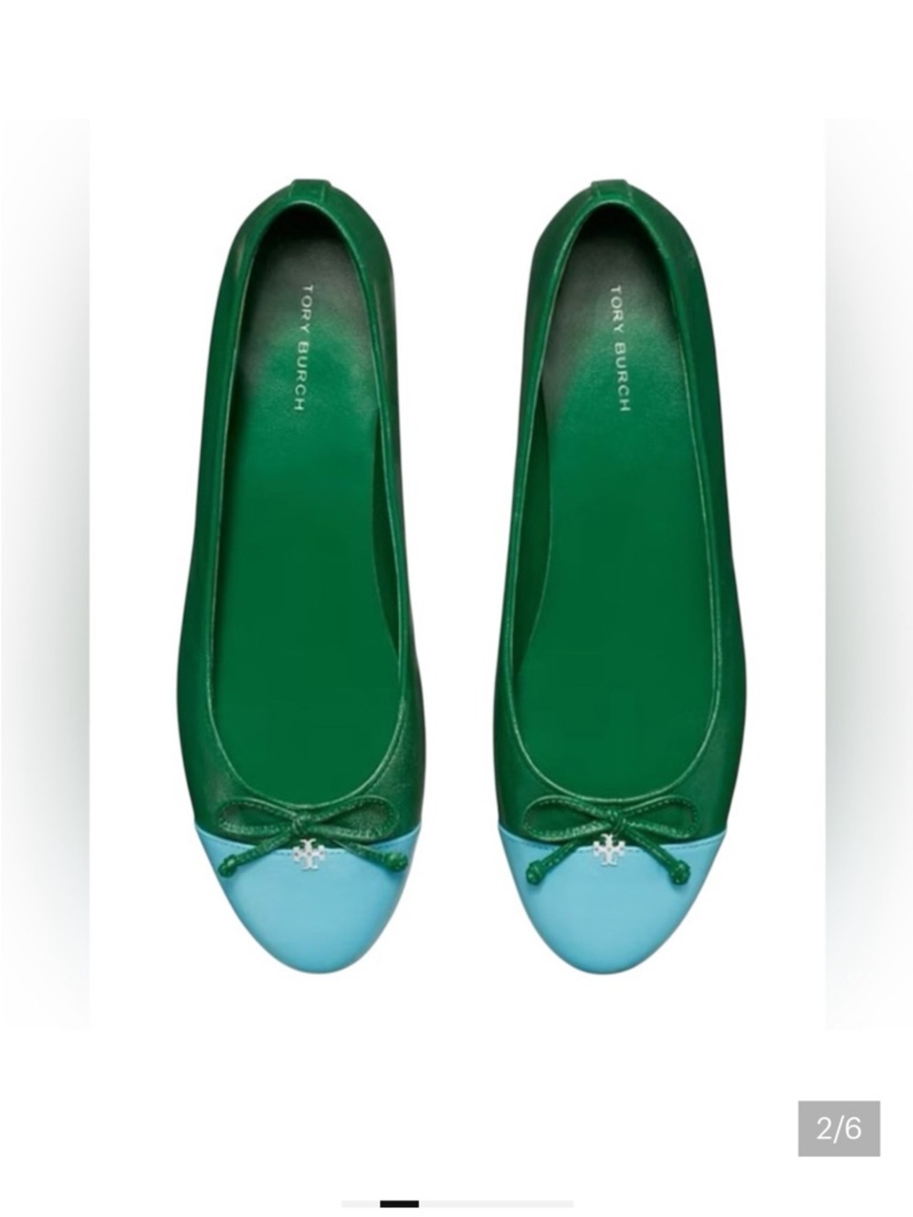Tory Burch Green and Light Blue Cap-Toe Ballet Flats